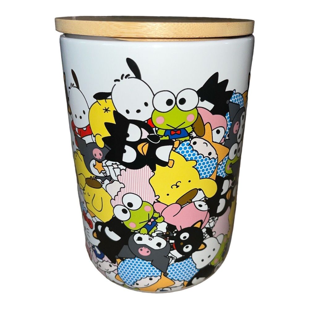Hello Kitty and Friends Storage Cookie Jar Container Wooden Lid By Sanrio New